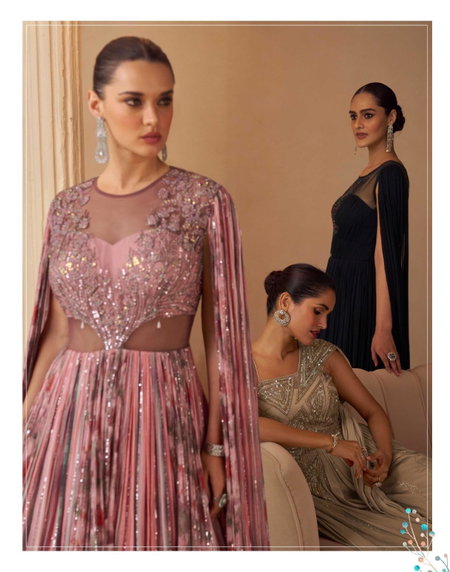 Aarohi By Sayuri Chinon Silk Designer Party Wear Gown Surat Wholesale Market